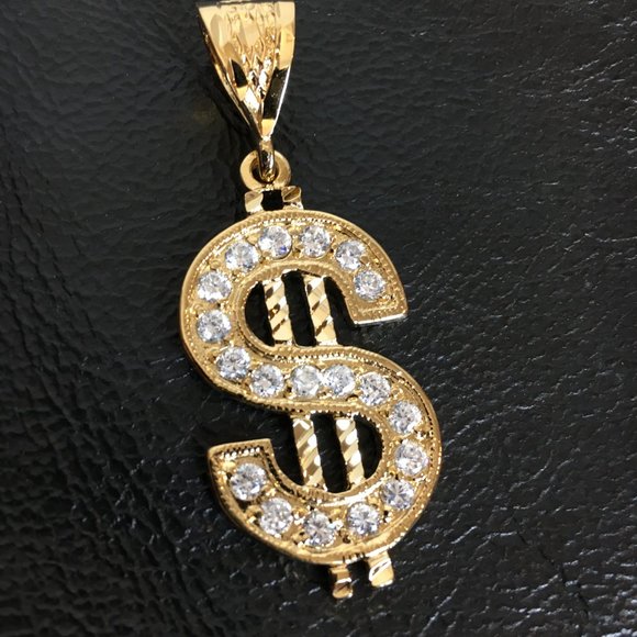 70’s Style Pimp Rapper  CZ Diamonds Gold Dollar Sign Necklace NOS NWOT - Picture 1 of 7